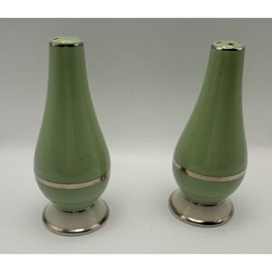 Vintage Mid Century Modern Sage Green Teardrop Salt and Pepper Shakers Set MCM